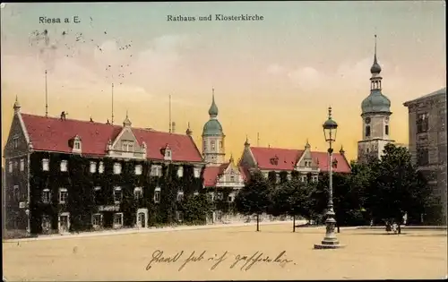 Ak Riesa an der Elbe Sachsen, Rathaus, Klosterkirche