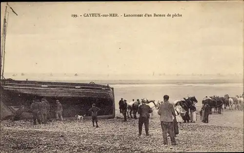 Ak Cayeux sur Mer Somme, Stapellauf eines Fischerbootes