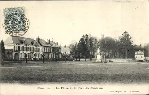 Ak Chaulnes Somme, Platz und Park des Schlosses