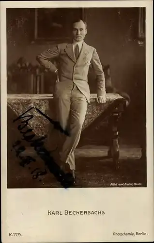 Ak Schauspieler Karl Beckersachs, Portrait, Autogramm