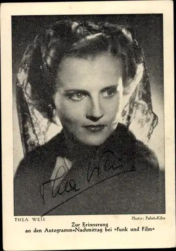 Ak Schauspielerin Thea Weis, Portrait, Autogramm