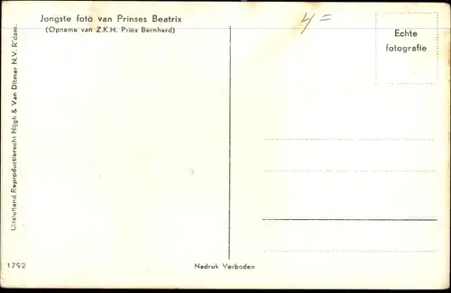 Ak Prinzessin Beatrix der Niederlande, Portrait als Baby