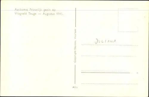 Ak Prinzessin Juliana der Niederlande, Prinz Bernhard, Flughafen Teuge, August 1945
