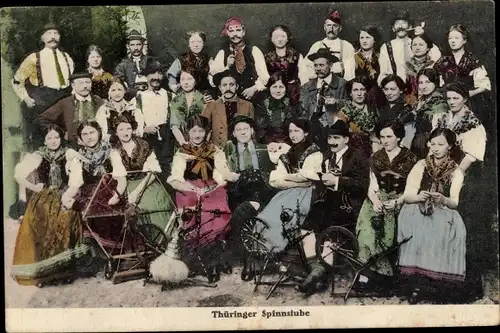 Ak Thüringer Spinnstube, Trachten