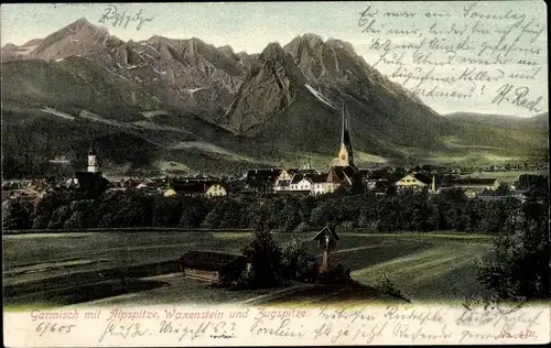 Ak Garmisch Partenkirchen in Oberbayern, Panorama, Alpspitze, Waxenstein, Zugspitze