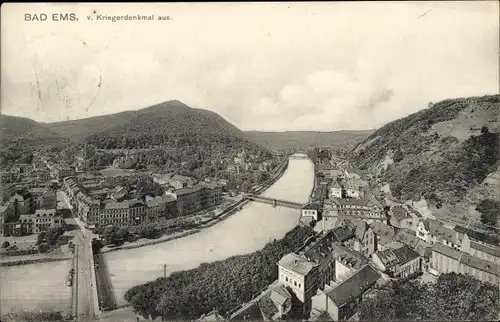 Ak Bad Ems an der Lahn, Blick vom Kriegerdenkmal