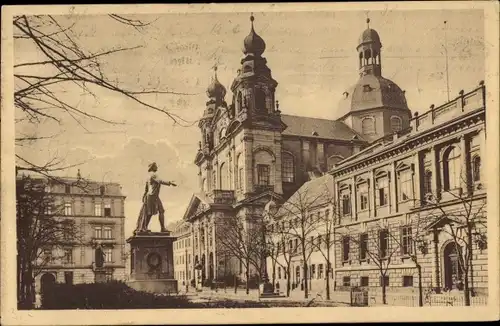 Ak Mannheim in Baden, Jesuitenkirche, Schillerdenkmal