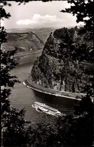 Ak Sankt Goarshausen am Rhein, Loreley, Schiff