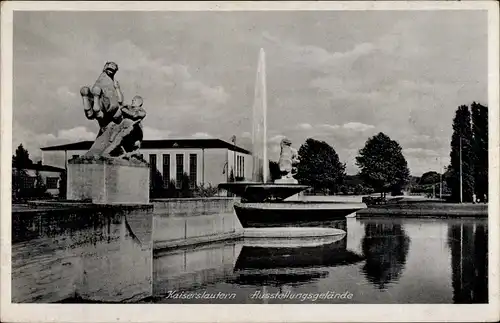 Ak Kaiserslautern in der Pfalz, Ausstellungsgelände, Brunnen, Statue