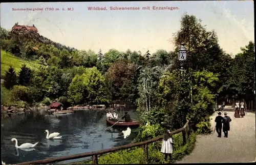 Ak Bad Wildbad im Schwarzwald, Sommerberghotel, Schwanensee, Enzanlage