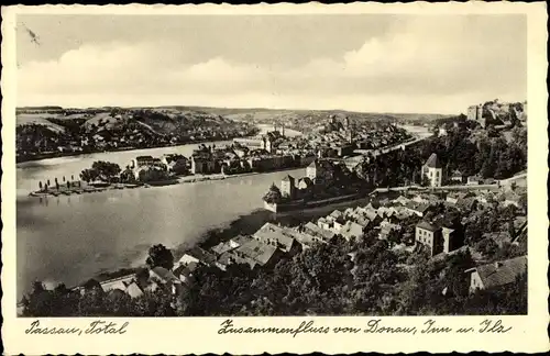 Ak Passau in Niederbayern, Ortsansicht, Zusammenfluss von Donau, Inn, Ilz