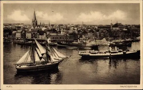 Ak Kiel, Panorama, Segelschiff, Dampfschiff