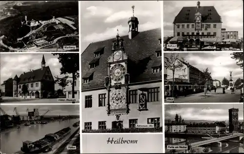 Ak Heilbronn am Neckar, Hafen, Rathaus, Götzenturm, Wartberg, astronomische Uhr