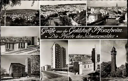 Ak Pforzheim im Schwarzwald, Panorama, Teilansichten, Turm, Hochhaus