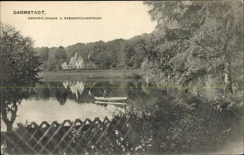 Ak Darmstadt in Hessen, Oberwaldhaus, Steinbrückenteich