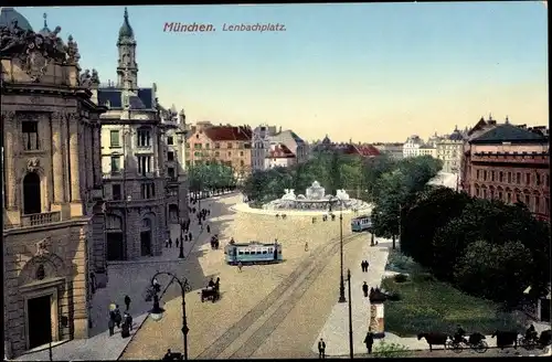 Ak München, Lenbachplatz, Straßenbahn