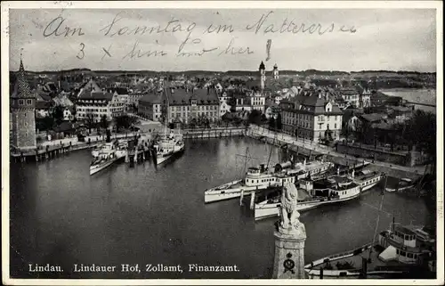 Ak Lindau am Bodensee Schwaben, Hafen, Lindauer Hof, Zollamt, Finanzamt, Dampfer