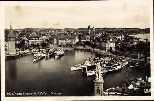 Ak Lindau am Bodensee Schwaben, Hafen, Dampfer, Zollamt, Finanzamt, Lindauer Hof