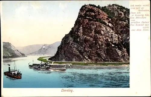 Ak Sankt Goarshausen am Rhein, Loreley, Dampfer, Schiff