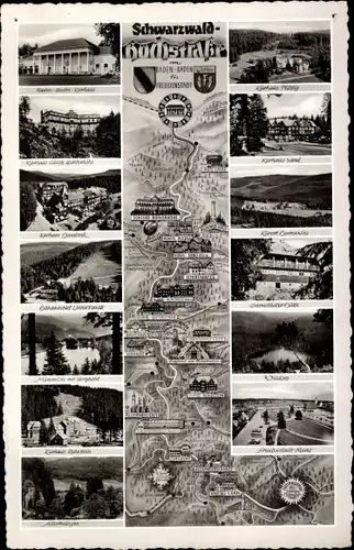 Landkarten Ak Schwarzwald-Hochstraße von Baden Baden bis Freudenstadt, Kurhaus, Wildsee