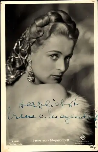 Ak Schauspielerin Irene von Meyendorff, Portrait, Ufa Film, Autogramm