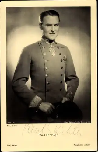 Ak Schauspieler Paul Richter, Portrait in Uniform, Autogramm
