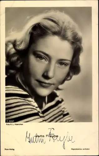 Ak Schauspielerin Jutta Freybe, Ross Verlag A 3349 1, Portrait, Autogramm