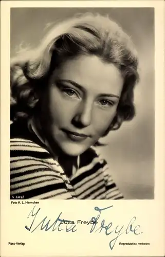 Ak Schauspielerin Jutta Freybe, Ross Verlag A 3349 1, Portrait, Autogramm