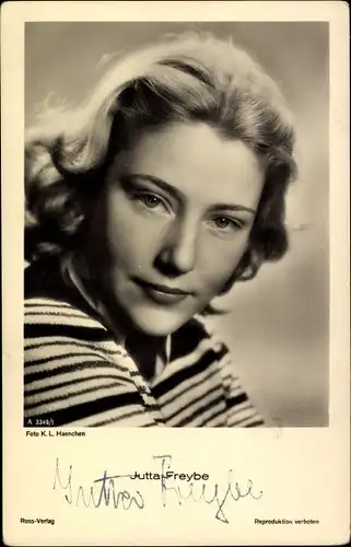 Ak Schauspielerin Jutta Freybe, Ross Verlag A 3349 1, Portrait, Autogramm