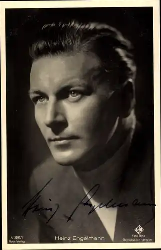 Ak Schauspieler Heinz Engelmann, Portrait, UFA Film, Ross A 3357 1, Autogramm