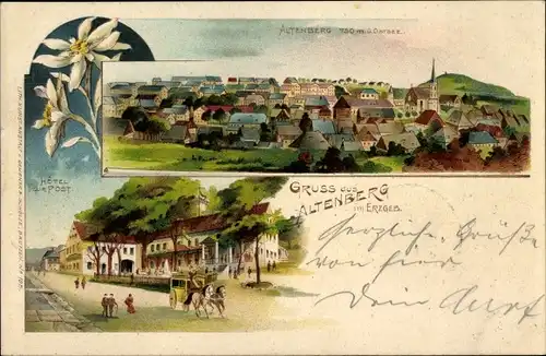 Künstler Litho Altenberg im Erzgebirge, Gesamtansicht, Hotel zur Post