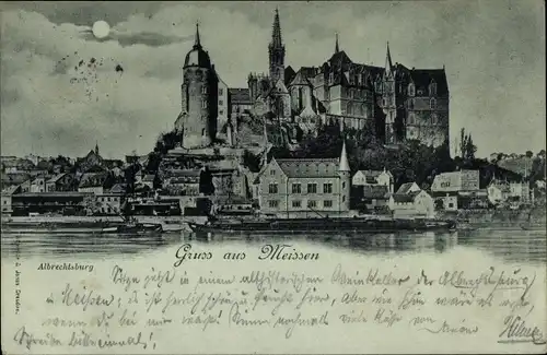 Mondschein Ak Meißen an der Elbe, Albrechtsburg bei Nacht