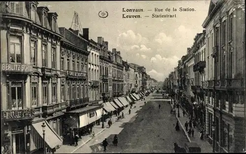 Ak Louvain Leuven Flämisch-Brabant, Rue de la Station, Berlitz-Schule, Café