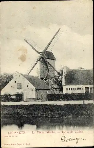 Ak Selzaete Zelzate Ostflandern Belgien, alte Windmühle