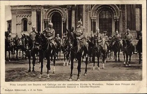 Ak Warszawa Warschau Polen, Prinz Leopold von Bayern mit Gefolge, Russische Kirche