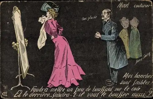 Künstler Ak Sager, Xavier, Minet couturier, mes hanches sont faibles