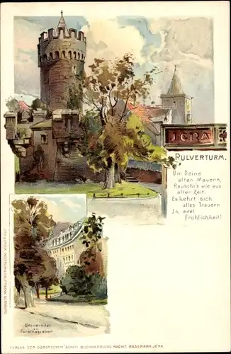 Künstler Litho Jena in Thüringen, Pulverturm, Universität, Fürstengraben