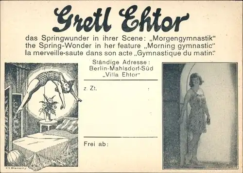 Ak Berlin Marzahn Mahlsdorf, Gretl Ehtor, Springwunder in ihrer Szene, Morgengymnastik