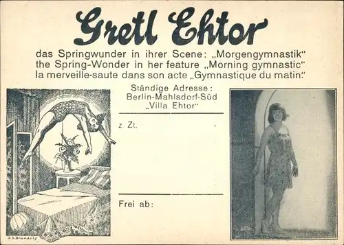 Ak Berlin Marzahn Mahlsdorf, Gretl Ehtor, Springwunder in ihrer Szene, Morgengymnastik