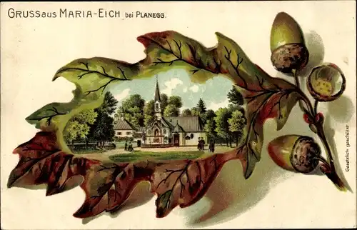 Eichenblatt Litho Planegg Oberbayern, Wallfahrtskirche Maria Eich