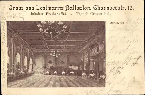 Ak Berlin Mitte, Lestmanns Ballsalon, Chausseestraße 13, Innenansicht