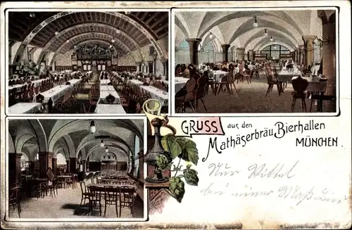 Ak München, Mathäserbräu Bierhallen, Gewölbe, großer Saal