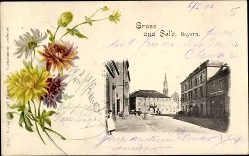 Ak Selb im Fichtelgebirge Oberfranken, Straßenpartie, Blumen