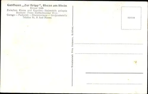 Ak Rhens am Rhein, Gasthaus zur Kripp