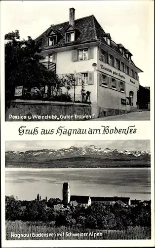 Ak Hagnau am Bodensee, Pension und Weinstube Guter Tropfen, Schweizer Alpen