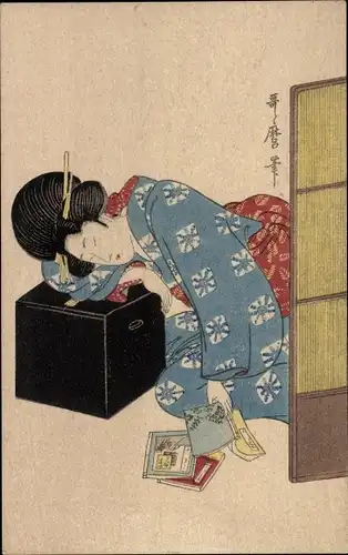 Künstler Ak Japan, Schlafende Frau im Kimono