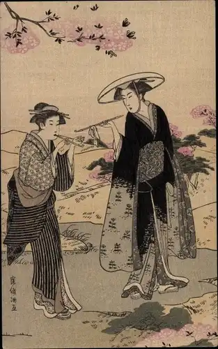 Künstler Ak Japan, Zwei Frauen im Kimono