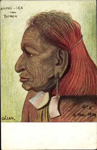 Künstler Ak Niederländisch-Neuguinea, Portrait einer alten Frau, Anasei-Iga, Borem