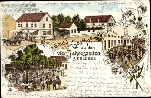 Litho Siebleben Gotha Thüringen, Gasthof zu den vier Jahreszeiten, Saal, Garten
