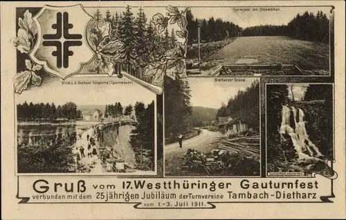 Ak Tambach Dietharz im Thüringer Wald, 17. Westthüringer Gauturnfest 1911, Talsperre, Festwiese